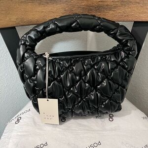 a . new day NWT AUTHENTIC GLOSSY BLACK FAUX PUFFER BAG